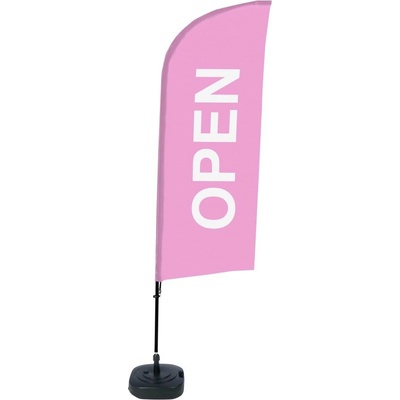 Jansen Display Kompletní sada reklamní vlajky ve tvaru křídla, Otevřeno, růžová, anglicky ECO, 1105 x 3300 mm