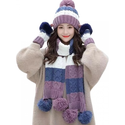 HARAHU Зимен плетен комплект - Лилав kp21600 (21600)