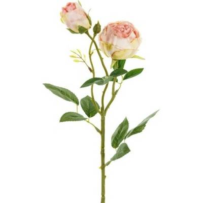 PartyDeco Umělá květina – Růže se dvěma poupaty, 55 cm, světle pudrově růžová