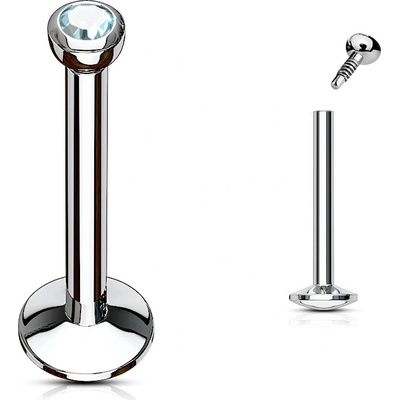 Šperky eshop Labret z chirurgické oceli ocelová hlavice s barevným kamínkem W48.22 Aqua modrá