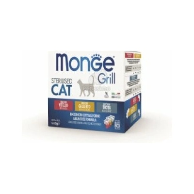 MONGE GRILL Sterilised Cat MULTIPACK telecí, pstruh, kohoutek 54 x 85 g