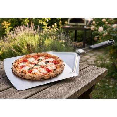 Skládací nerezová lopata na pizzu s ergonomickou plastovou rukojetí 24 x 36 cm (Přenosná skládací lopatka na pizzu z nerezové oceli pro kempování)