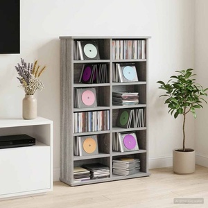 vidaXL Кабинет за CD Сив Сонома 60 x 17 x 92 см Инженерна дървесина (8012740)