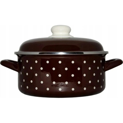 Metalac Hnědý puntík, smaltovaný kastrol Standard s poklicí 16 cm, 1,5 l