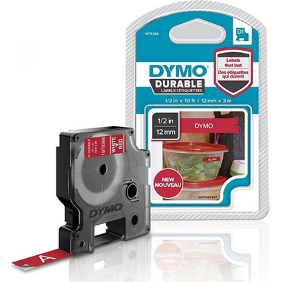 Páska Dymo D1 - Durable, 12mm (1978366) červená, bílý tisk, 3m