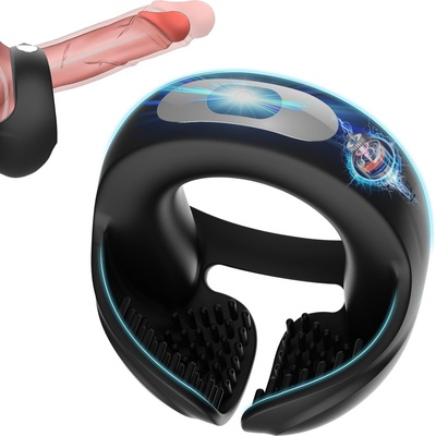 Paloqueth Vibrating Silicone Cock Ring for Penis & Testicles Stimulation Black