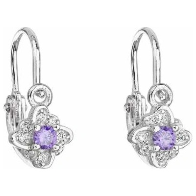 Evolution Group strieborné detské náušnice s fialovými zirkónmi 11175.3