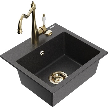 Mexen Milo мивка гранитна 1-коморна с кухненски смесител Carla, черен напрашен - 6505-76-670700-50 (6505-76-670700-50)