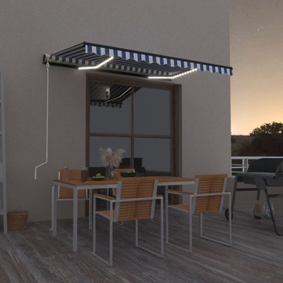 VidaXL Automatická markýza LED a senzor větru 350 x 250 cm modrobílá