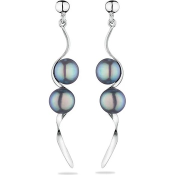 Image 1 of Swan Сребърни обици със сладководни черни перли GE013B Swan