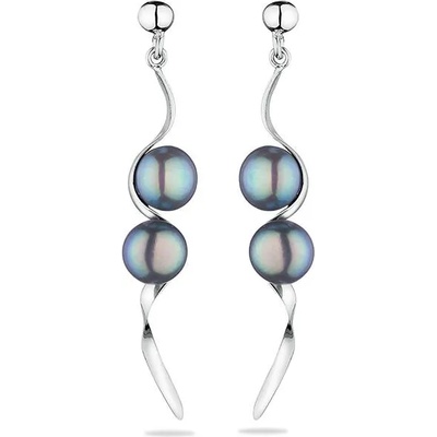 Swan Сребърни обици със сладководни черни перли GE013B Swan