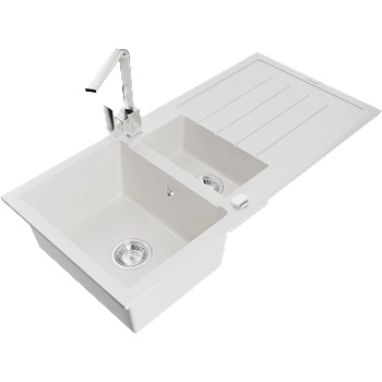 Mexen Andres гранитна мивка с 1, 5 камери с отцедник и кухненски смесител Rita, бяла - 6515-20-670300-00 (6515-20-670300-00)