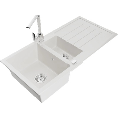 Mexen Andres гранитна мивка с 1, 5 камери с отцедник и кухненски смесител Rita, бяла - 6515-20-670300-00 (6515-20-670300-00)