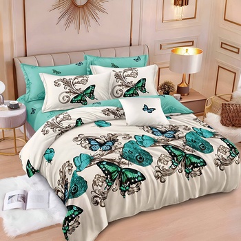 EmonaMall Двулицево спално бельо с ластик EmonaMall, 6 части - Модел S17923 (S17923-66666e)