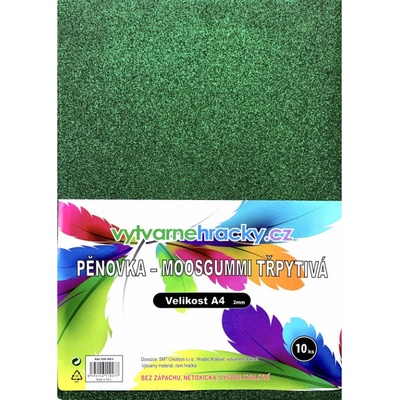 Pěnovka třpytivá A4, tl. ca 2mm - zelená, 10ks