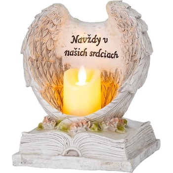 MagicHome Dekorácia Anjelské krídla na knihe so sviečkou 1xLED polyresin na hrob 18x13,5x20 cm
