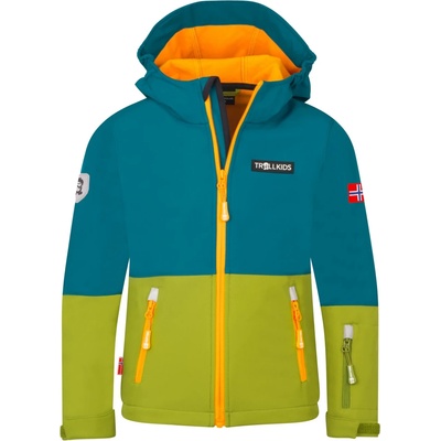 TROLLKIDS Детско софтшел яке Trollkids Kid's Skjorta Jacket Softshell jacket - Pear Green / Lagoon Green / Sahara Sunset - размер 122 (EU) (703-6162-0616)