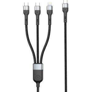 DeTech Кабел за данни DeTech DE-51CCL, 3 in 1, Type-C - 2хType-C, Lightning, 1.0m, Black - 40516 (DE-40516)
