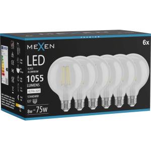 Mexen Vintis 6x LED филаментна крушка E27, G95, 8W, неутрална - 4000K, 1055 lm, прозрачна (L157-E27-0840-00x06)