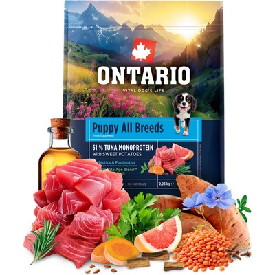 Ontario Puppy & Junior All Breeds Monoprotein Tuna & Sweet Potatoes 2,25 kg