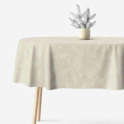 Goldea vánoční oválný teflonový ubrus zimní větvičky na latte 120x200 cm