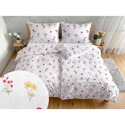Áčko Krep obliečky POĽNÝ KVET Red 70x90 140x200