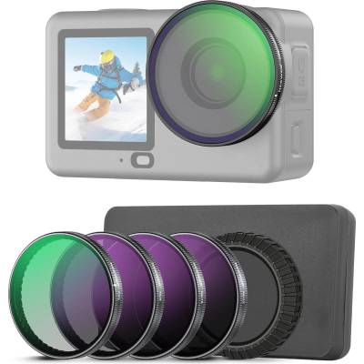 NEEWER CPL ND filter set compatible with DJI Osmo Action 6 only, pack of 4, snap on, ND8/16/32 adjustable circular polarizing filter gray filter, multi-coated, action cam photo accessories with lens cap - FL-B50