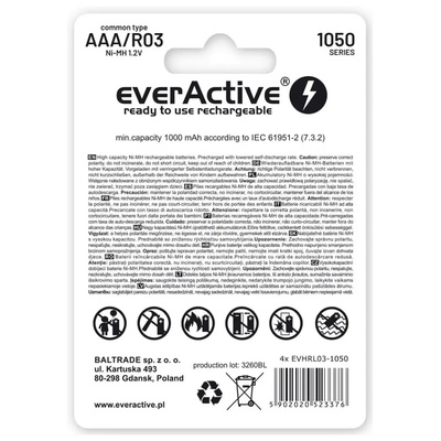 everActive Акумулаторни батерии everActive Ni-MH R03 AAA 550 mAh Infinity Line (EVHRL03-550)