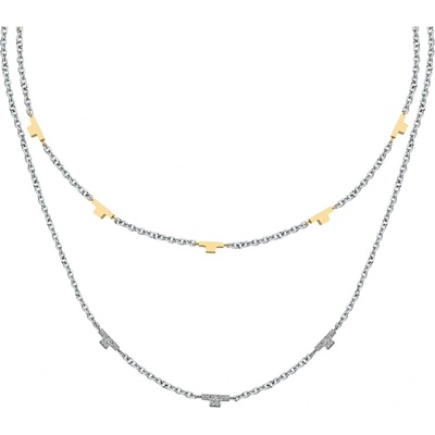 Trussardi Dvojitý oceľový bicolor náhrdelník so zirkónmi TJAXC62