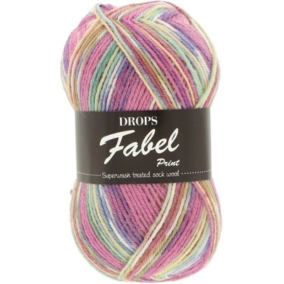 Drops Fabel Print 161 růžovo-fialová se žlutou barvou