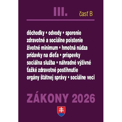 Zákony III B 2026 Sociálne zabezpečenie a príspevky