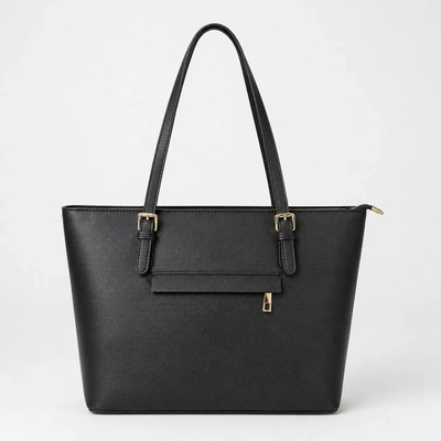 Dámská shopper kabelka z kůže černá 40 × 30 × 15 cm