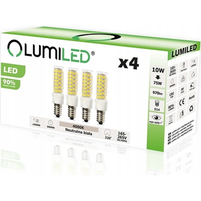 Lumiled 4x LED žiarovka E14 T25 10W = 75W 970lm 4000K Neutrálna biela 320°