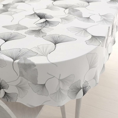 Biante bavlna oválný ubrus Sandra SA-512 Šedo-bílé ginkgo listy na bílém 100x160cm