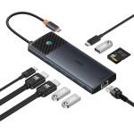 Baseus Baseus Metal Gleam Series Хъб, 10в1, USB-C към USB-C, PD, USB-C, 3x USB-A, 2x HDMI, RJ-45, SD, TF, черен
