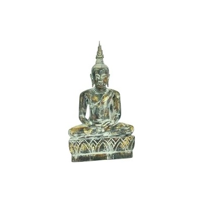 Dřevěná socha Buddha - Dhyana Mudra meditace lotos, zelenozlatá, 55 cm