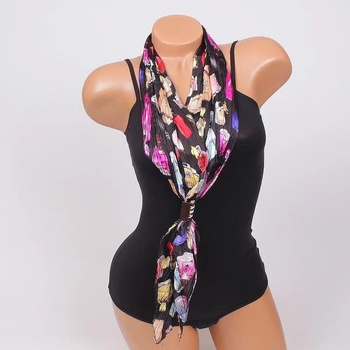 Image 1 of Плисиран шал в черно с парфюми и кожен елемент