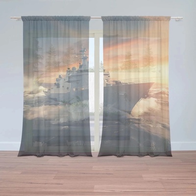 Sablio Záclony Vojnová loď v rozbúrených vodách: 2ks 150x250cm
