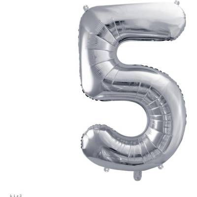 PartyDeco Fóliový balón Číslo 5 strieborný 86cm