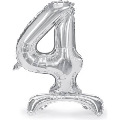 PartyDeco Balónik fóliový Stojacie číslo 4 strieborný 80 cm
