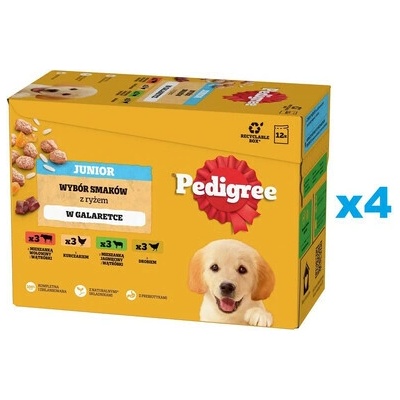 Pedigree Junior Junior v želé s kuracím jahňacím hydinovým a hovädzím mäsom 48 x 100 g