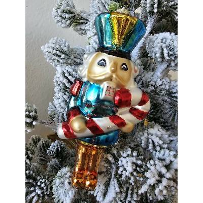 Clayre & Eef Vánoční skleněná ozdoba Louskáček s lízátkem 7*5*15 cm