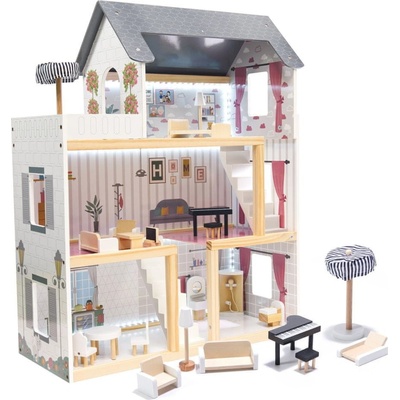 Aga MDF Domček pre bábiky s nábytkom 78cm LED Čierny