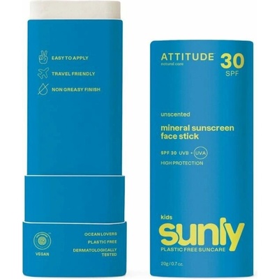 ATTITUDE Detská 100% minerálna ochranná tyčinka na tvár a pery SPF 30 bez vône 20 g