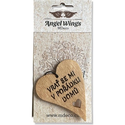 Angel Wings dřevěná vůně do auta Vrať se mi v pořádku domů srdce