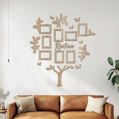 dřevo života Dřevěný fotorámeček na zeď FAMILY TREE Zvolte barvu dekoru: Dub Sonoma, Velikost fotorámečků: 109x117
