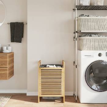 Image 1 of vidaXL Кош за пране със сива торба 32x30x36, 5 см бамбук (373366)