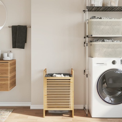 vidaXL Кош за пране със сива торба 32x30x36, 5 см бамбук (373366)