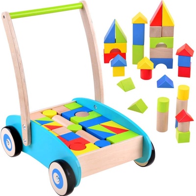 Jokomisiada Dřevěné odstrkovadlo chodítko vozík s bloky ZA3724