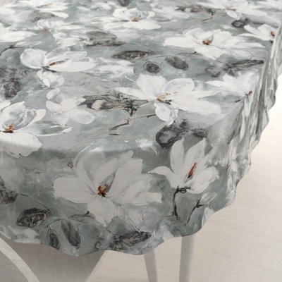Biante Sametový oválný ubrus Tamara TMR-016 Designové květiny na šedozeleném 100x160cm